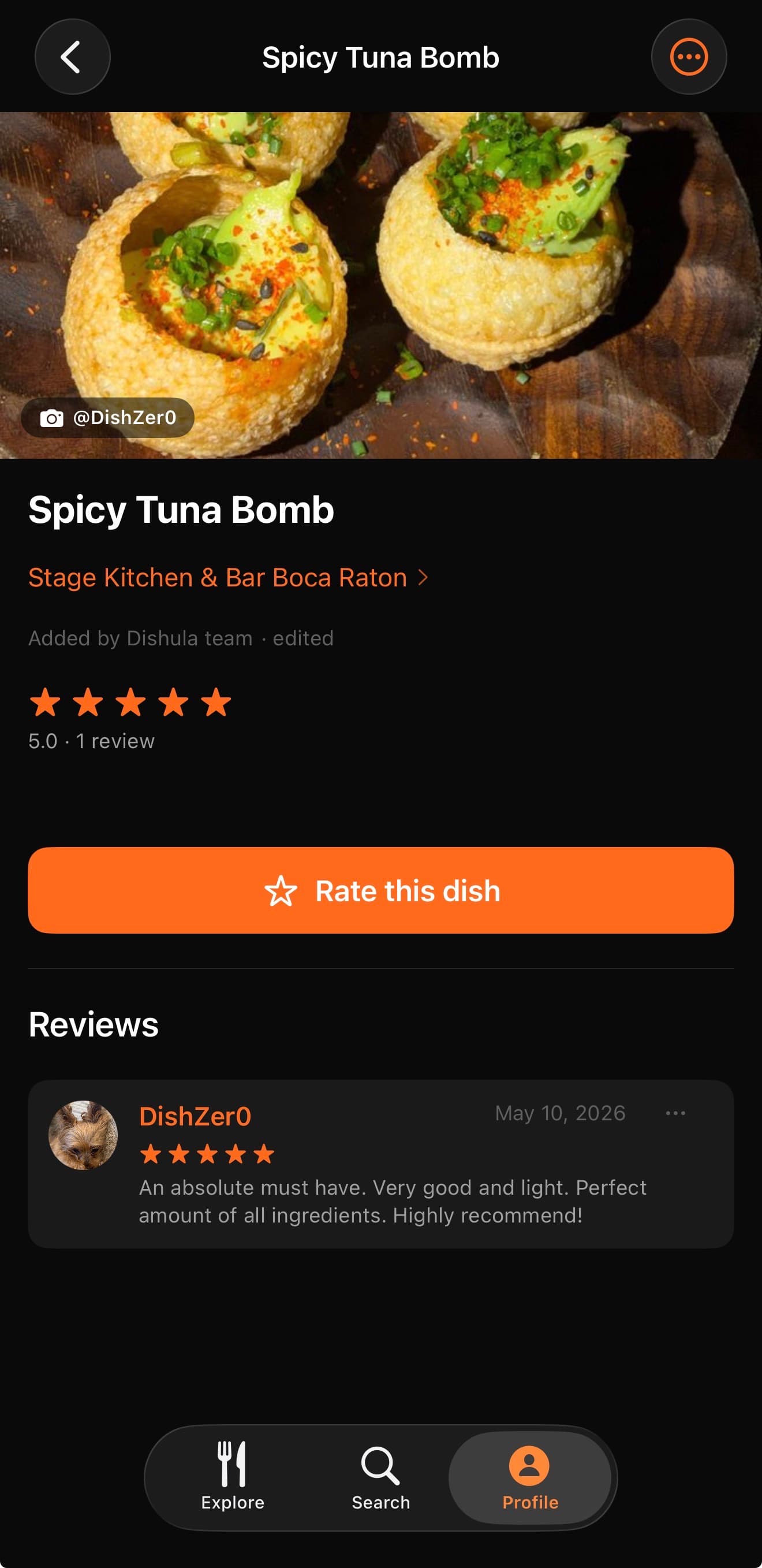 dishula app: dish ratings